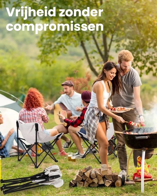 Opvouwbare campingstoel - Maanstoel voor buiten - Antislip strandstoel - Draagbare klapstoel - Oxford-doek - Geschikt voor buiten, kamperen, vissen - Gebroken wit — afbeelding 4
