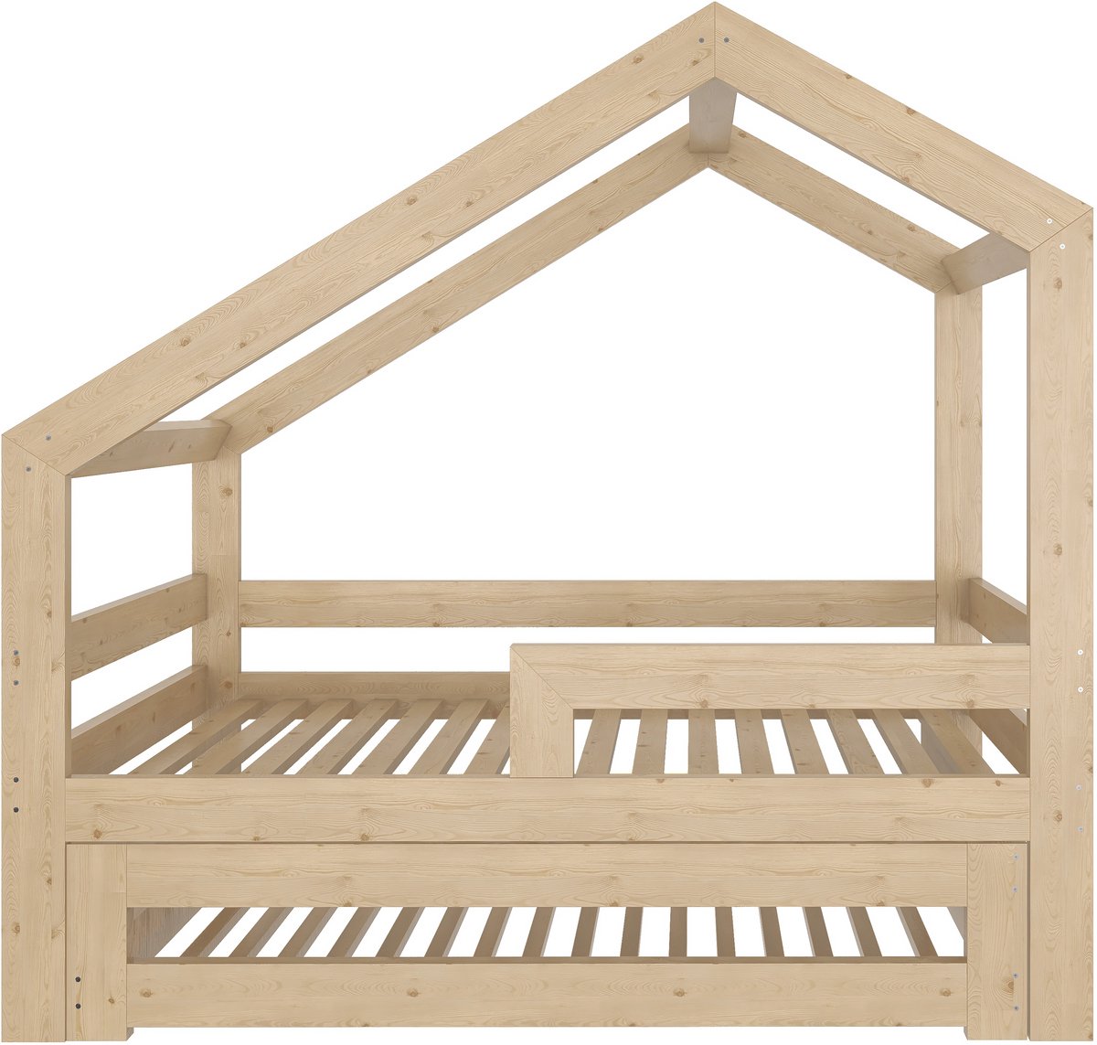Need Sleep - Huisbed Kinderbed met uitschuifbaar logeerbed - houten uitschuifbed voor 2 kinderen - 180x90 / 160x80 cm - asymmetrisch
