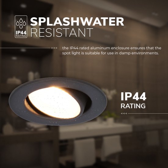 6x HOFTRONIC Malta - Dim to warm inbouwspot - LED - Rond zaagmaat 60-67mm - Zwart - Dimbaar - Kantelbaar - 5 Watt - 480 lumen - 230V - 1800-2700K - Plafondspots - Inbouwspot voor badkamer en buiten - 5 jaar garantie