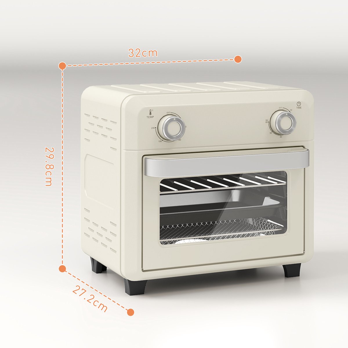 ZYLARO mini Airfryer oven - Vrijstaande Elektrische Oven - AirFryer, Bakken, Grillen en meer - 10 Liter - 1000 Watt - Vintage crème wit – foto 7