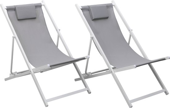 Lot de 2 chiliennes CYPRUS - textilène gris/structure blanche