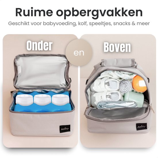 Amisly- Luxe Koeltas Grijs- Kolftas Met 2 Koelelementen- Baby Voeding Vervoeren- Moedermelk tot 12 uur Koel- Lunchtas- Voor Onderweg van Amisly — afbeelding 2