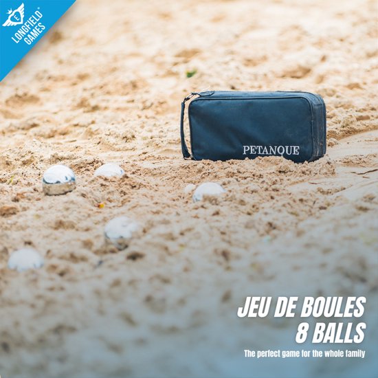 Metalen Jeu de Boules - 8 ballen in zwarte rits tas - Pétanque - Boules - Metalen ballen - Geschikt voor elke Jeu De Boules baan - Longfield