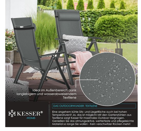 KESSER® Tuinstoel met Armleuningen - Opklapbare Aluminium Ligstoel incl. Hoofdkussen - Campingstoel 7-voudig Verstelbare Rugleuning - Ademend & Weerbestendig - Opvouwbaar & Antislip Antraciet van KESSER — afbeelding 5