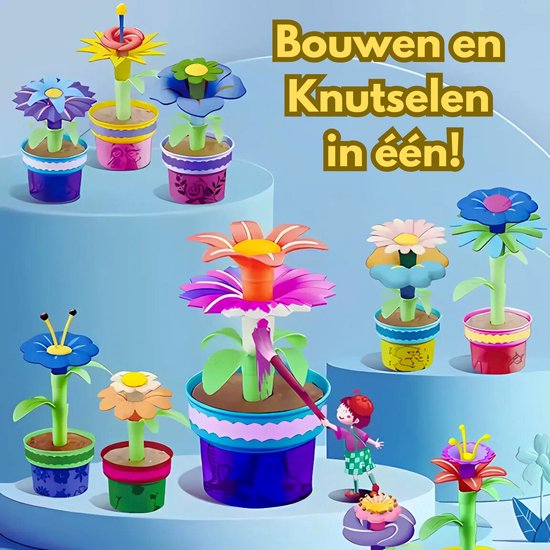 Kunstknutselset voor kinderen van 4 tot 8 jaar, boeketten van stoffen bloemen, doe-het-zelf speelgoed, exclusieve boeketten voor meisjes van 3 tot 9 jaar en verjaardagscadeaus (EU Blue