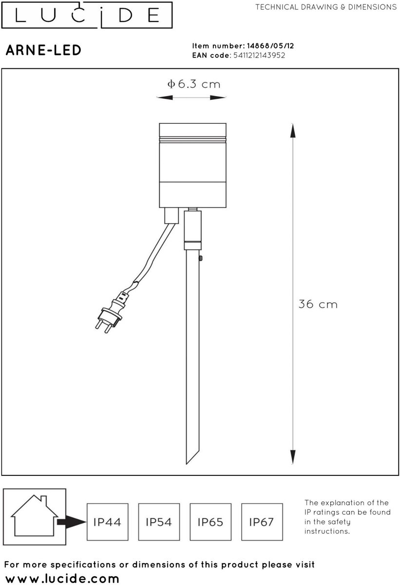 Lucide Arne-LED - Tuinspot - Ø 6,3 cm - LED - GU10 - 1x5W 2700K - IP44