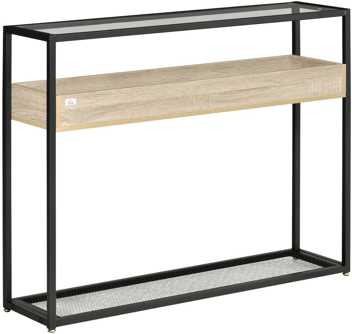 Homcom Smalle Consoletafel Met Glasplaat - Smalle Consoletafel - Bijzettafel - Bijzettafels - Bijzettafeltjes Woonkamer - Bijzettafel Bank - Entree Tafel - Tafel - Tafeltje - Side Table - Sidetable Zwart