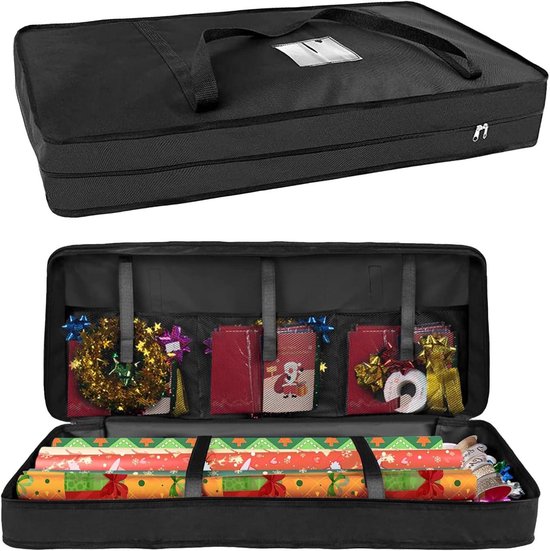 QYLJZB Opbergtas voor cadeaupapier, kerstcadeaupapierzakje, cadeaupapier- organizer, georganiseerd cadeauverpakkingsmateriaal voor het opbergen van banden, strikken, etiketten (grijs