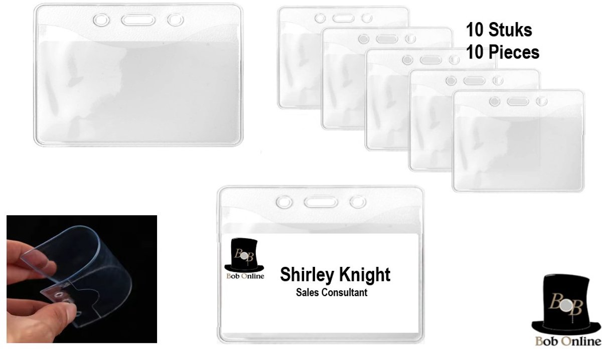 Bob Online ™ - 10 Stuks – PVC Transparant Naamkaart Houders – Herbruikbaar Transparant ID Badge Naamkaart Houders – 10 Pieces Name Badge Holders – Transparent Punched Name Badge holders – Evenementen Naamkaarten Houders