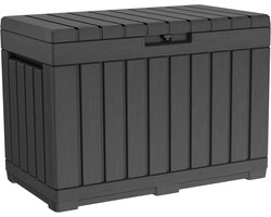 Tuin Opbergbox 190L – Waterdichte Kunststof Opbergkist met Deksel – Compacte Zitbank met Handgrepen – Voor Kussens, Speelgoed en Tuingereedschap – Antraciet