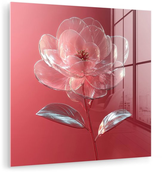 MuchoWow® Glasschilderij 50x50 cm - Schilderij acrylglas - Sierlijk - Bloem - Roze - Glazen - Foto op glas - Muurdecoratie woonkamer - Wanddecoratie slaapkamer - Schilderijen