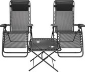 Bol.com LifeGoods Ligstoelen - Opvouwbaar - Complete set - Met Bijzettafel - 30°-90° Verstelbaar - Tuinstoelen - Metaal - Zwart aanbieding