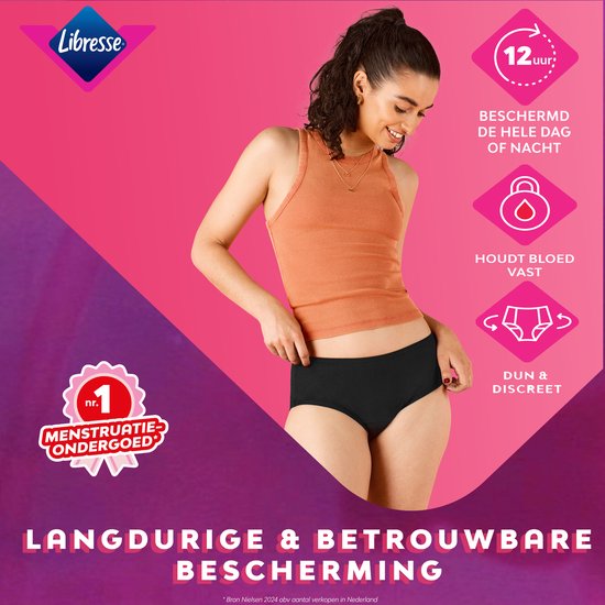 Libresse Sous-vêtements Menstruels Lavables - coton bio noir - Medium