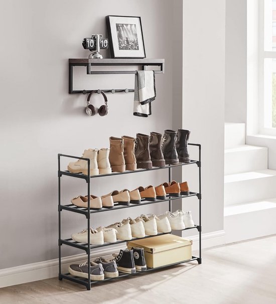 ACAZA Schoenenrek - 4 Lagen - Voor 16 paar schoenen - 92 x 30 x 73 cm - Metaal - Zwart