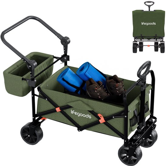 LifeGoods Bolderkar - Opvouwbaar - Tot 120KG - 90L - Wasbaar Polyester - 120x80cm - Groen