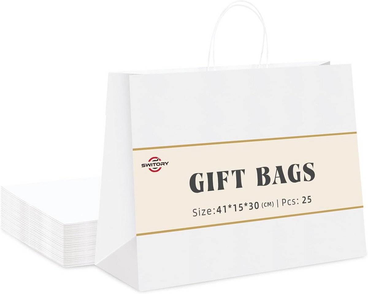 Grote papieren geschenkzakken 40x15 cm | Feesttassen met handgrepen | 25 stuks | Perfect voor verjaardag, kerst, en meer