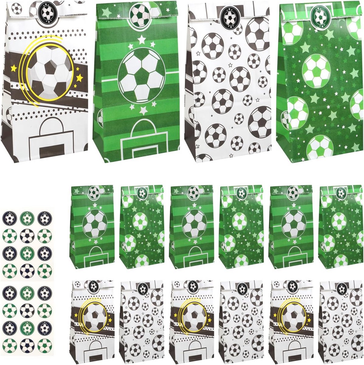 Voetbalfeest tassen - Set van 16 Papieren Geschenkzakjes met Stickers voor Kinderen