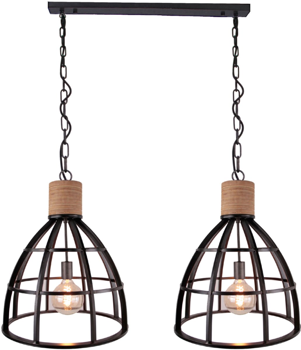Chericoni Aperto Hanglamp - 2-lichts - Ø47,5 cm- Zwart/Hout