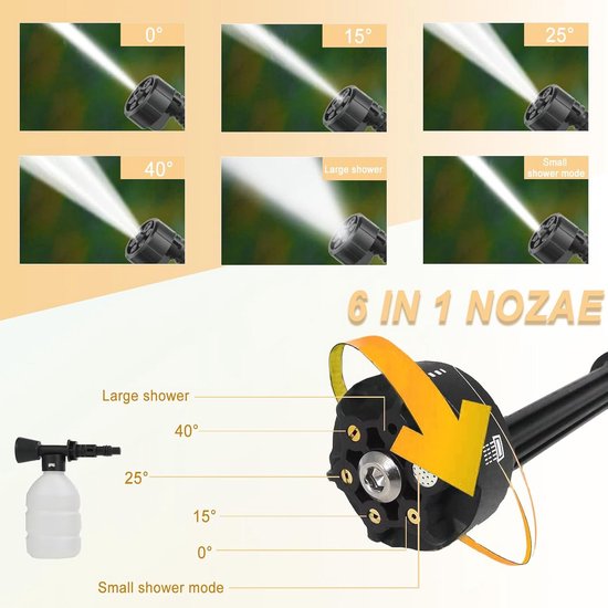 Draadloze Hogedrukreiniger met 6-in-1 Sproeimondstuk en Accu - Ideaal voor Auto- en Tuinreiniging — afbeelding 2