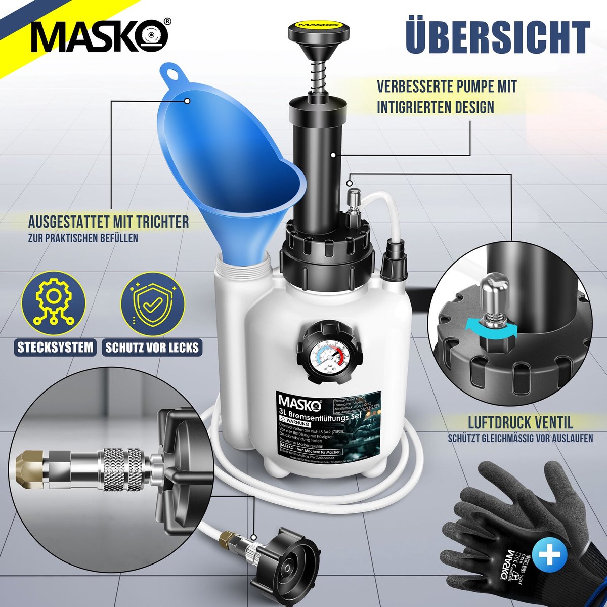 MASKO® Remontluchter Auto Remontluchter Voertuigremvloeistofwisselaar 3L voor