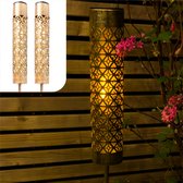 Bol.com Gadgy Solar Tuinverlichting – 2x Staande Lampen met Bewegend Vlam Effect – Goud Metaal – LED Sfeerlampen op Zonne-energi... aanbieding