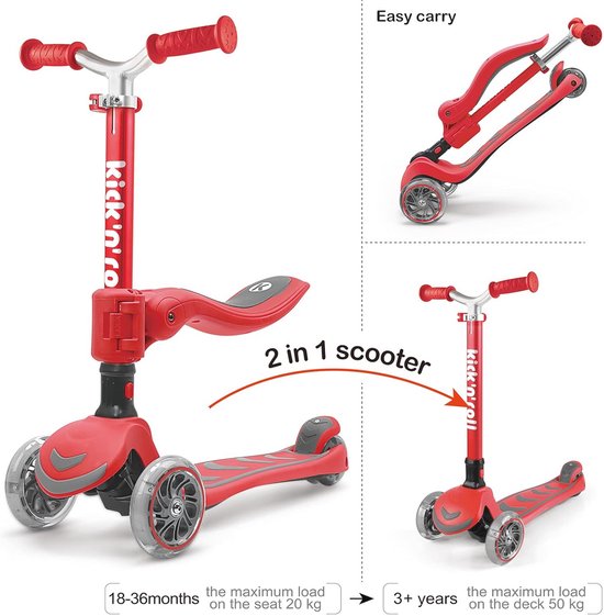 Lamborghini Kinderstep voor kinderen, 3-8 jaar, tot 50 kg, driewieler met led-wielen en pedaal, in hoogte verstelbaar, opvouwbare kinderstep vanaf 3 jaar, step voor peuters en jongens en meisjes