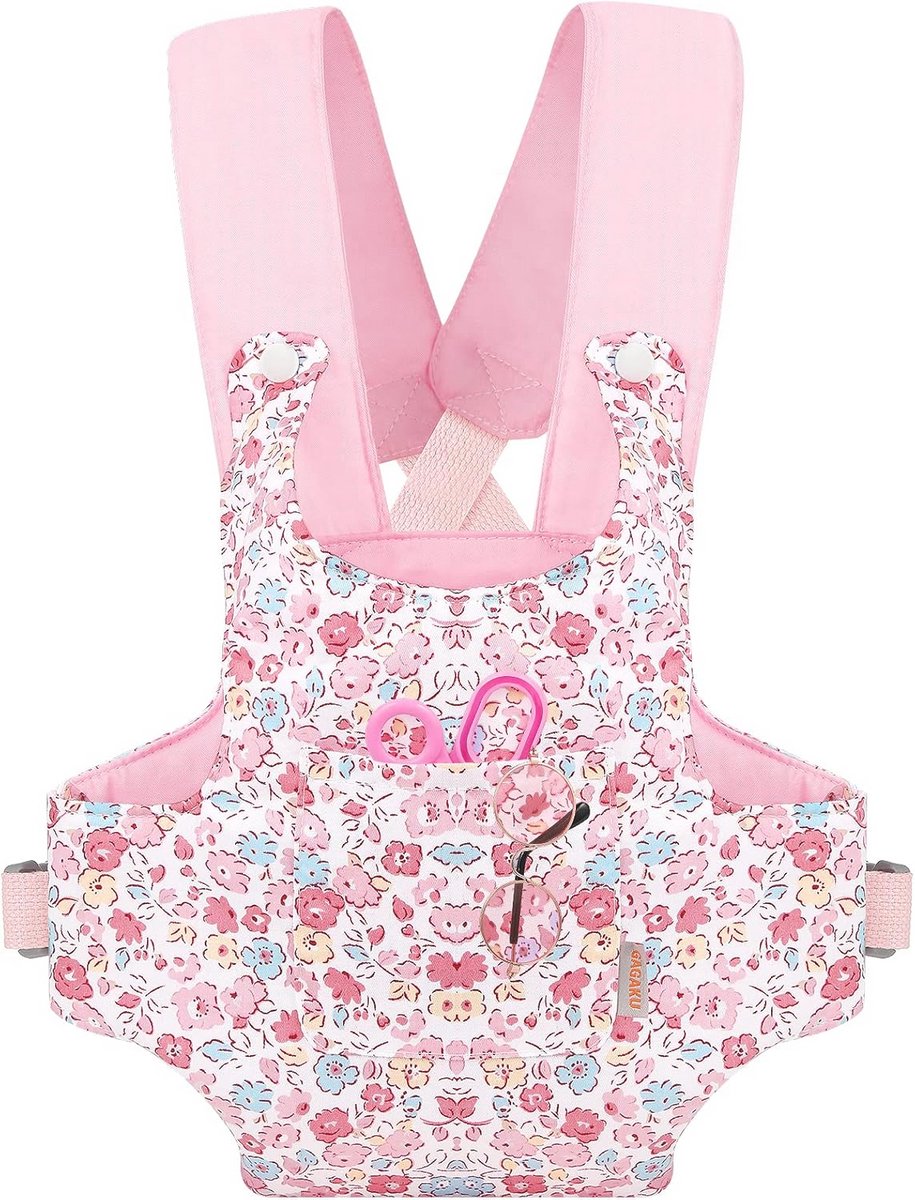 Poppendrager voor kinderen - 100% katoen - roze met bloemen - Accessoires voor poppen