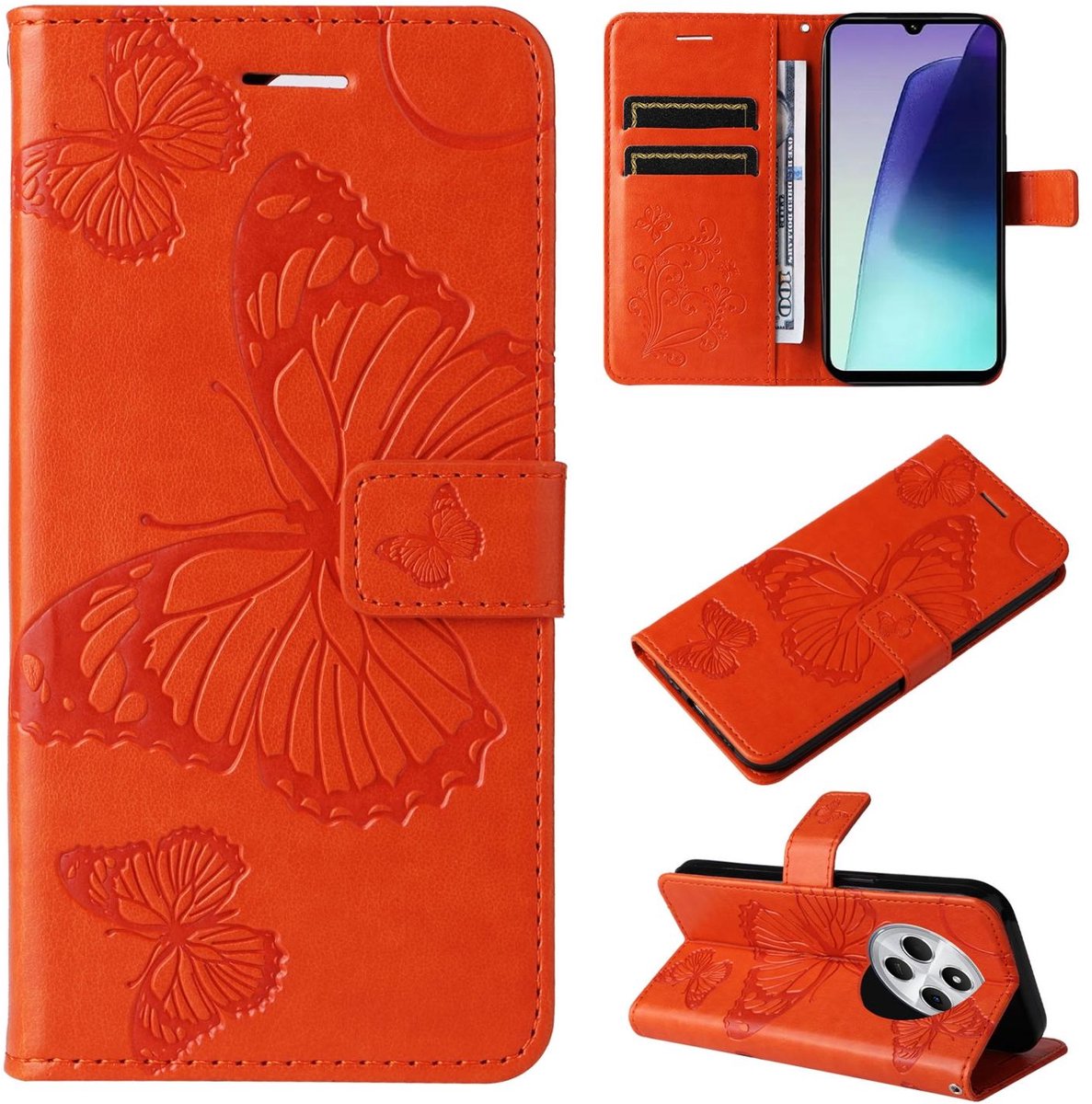 Mobigear Telefoonhoesje geschikt voor Xiaomi Redmi 14C Hoesje | Mobigear Butterfly Bookcase Portemonnee | Pasjeshouder voor 2 Pasjes | Telefoonhoesje voor Pinpas / OV Kaart / Rijbewijs - Oranje
