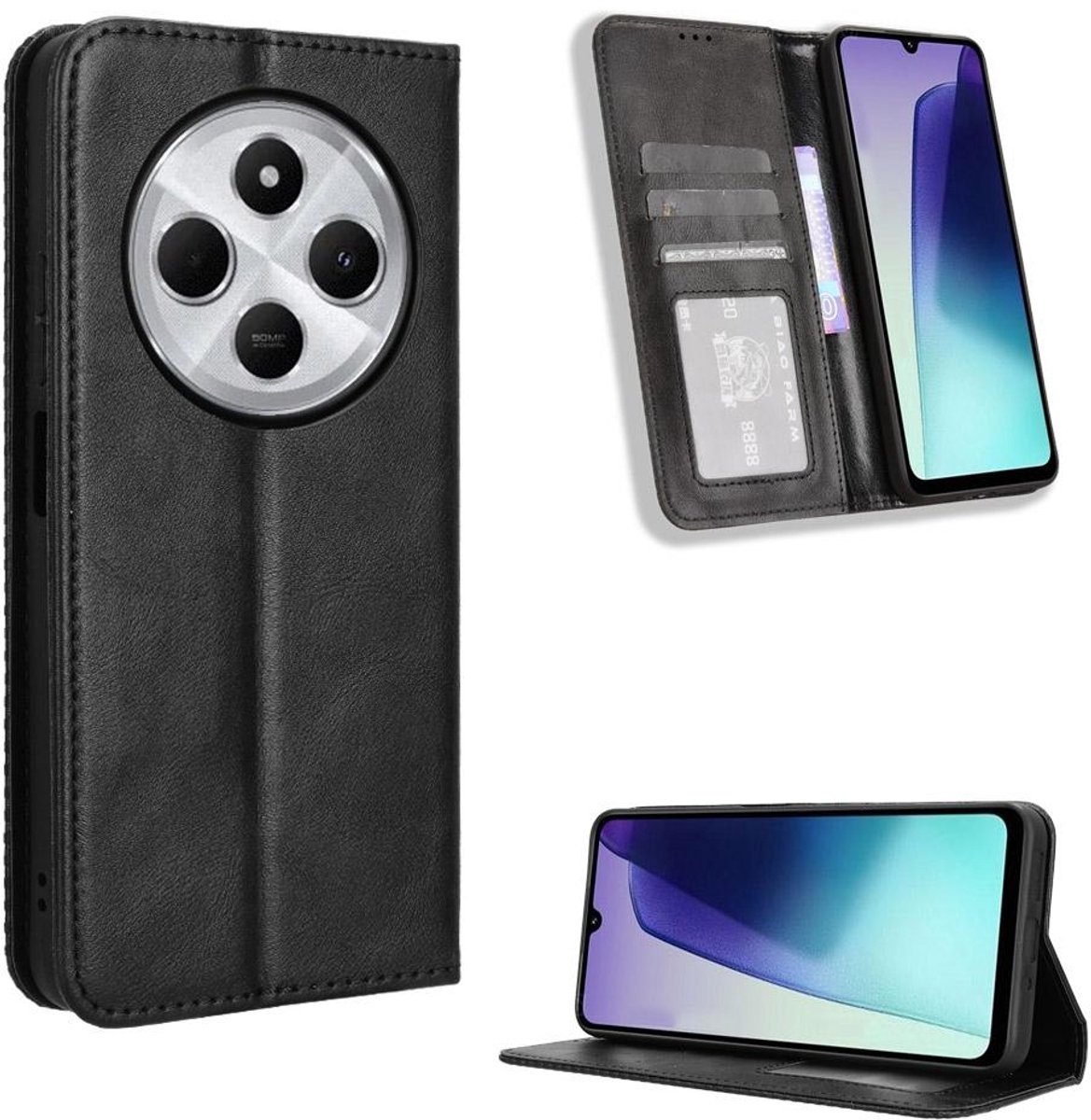 Mobigear Telefoonhoesje geschikt voor Xiaomi Redmi 14C Hoesje | Mobigear Sensation Bookcase Portemonnee | Pasjeshouder voor 3 Pasjes | Telefoonhoesje voor Pinpas / OV Kaart / Rijbewijs - Zwart
