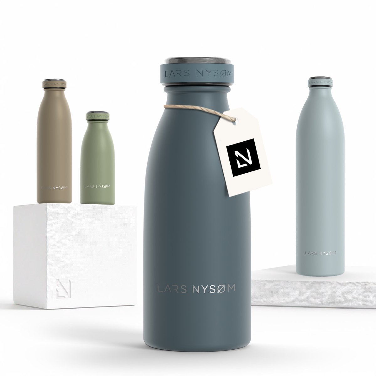 LARS NYSØM - 'Ren' Roestvrijstalen drinkfles 350ml - BPA-vrij geïsoleerde waterfles 035 Liter - Blue Stone