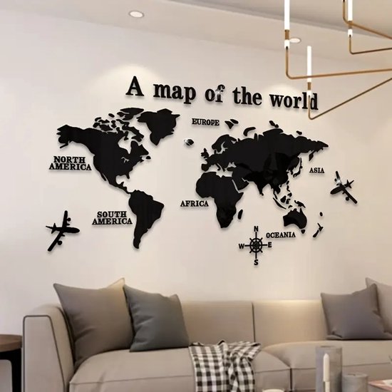 Wereldkaart Muursticker – 60x120 cm – Acryl Wanddecoratie Map of the World – Modern & Klassiek Design – Zelfklevend – Perfect voor Woonkamer, Kantoor of Slaapkamer