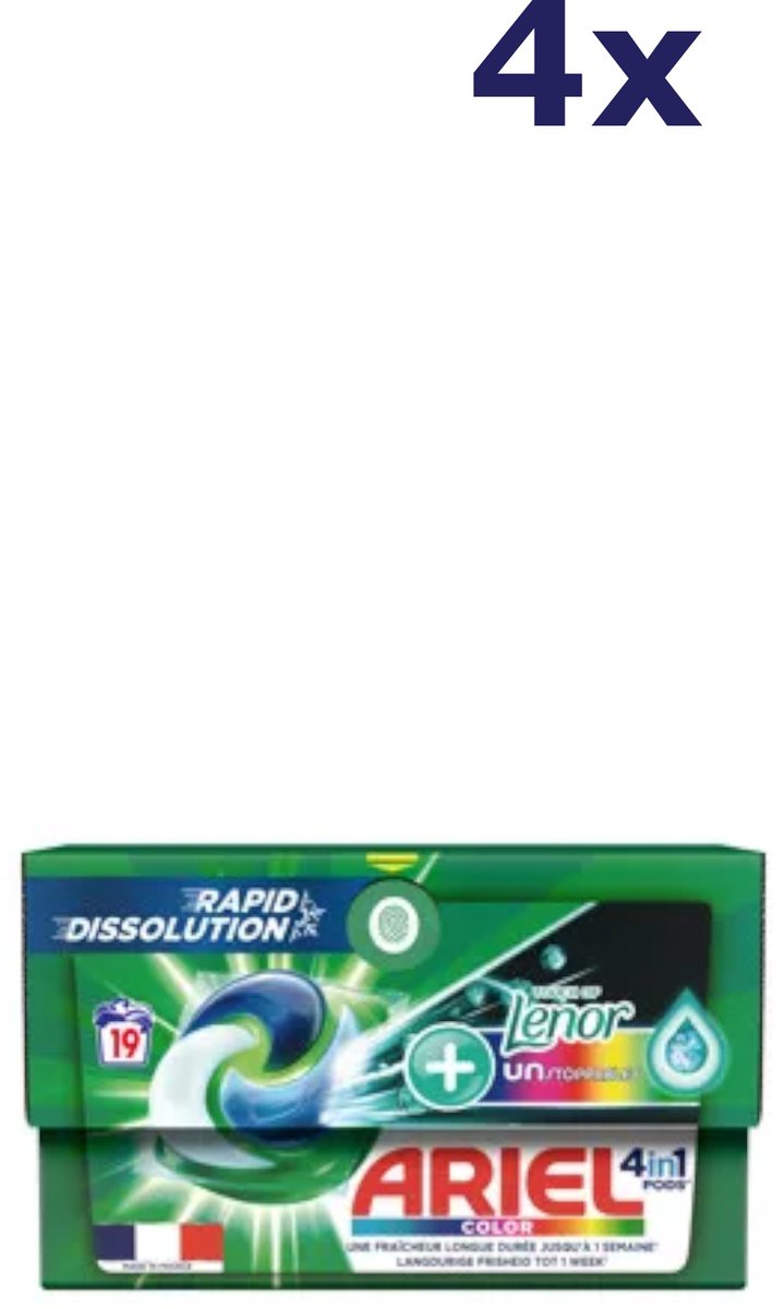 Goedkoopste Ariel 4in1 Wasmiddel Pods Color Touch Of Lenor Unstoppables - Waspods voor gekleurde was - 76 (4 x 19) Wasbeurten
