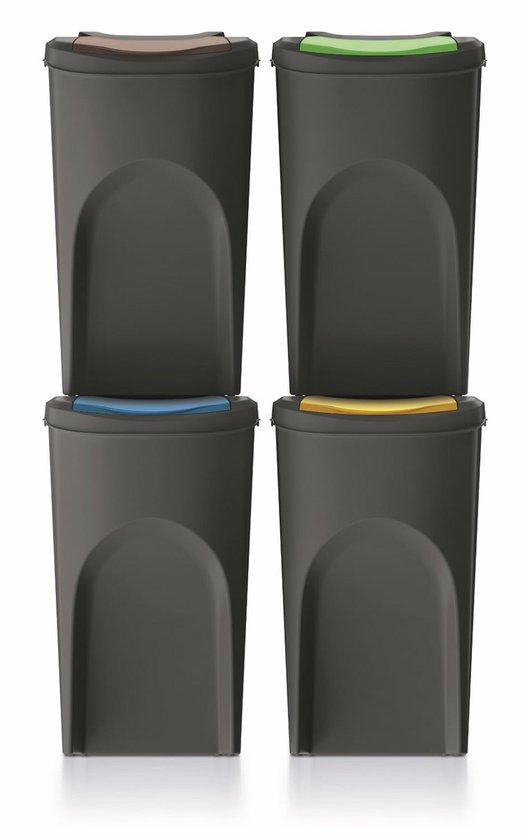 Set De 4 Cubos De Basura Keden Sortibox Papelera Reciclaje, Blanco Roto Set De 4 Cubos De Basura Keden Sortibox Papelera Reciclaje, Blanco Roto