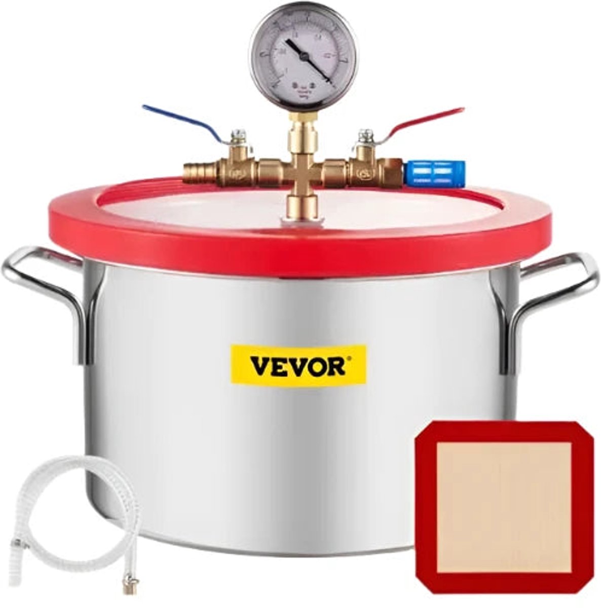 Vacuümkamer - 1,5 gallon vacuümontgassingskamer - Zilver - glazen deksel - roestvrijstalen ontgassingskamer - Siliconen voor gasextractie