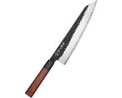Hezhen 24cm Bunka Koksmes - Gemaakt van 3-laags composietstaal (10Cr15CoMoV + SUS410 staal) - Hoog koolstof gehalte met hardheid van 58-62 HRC - Handvat van roodbruin hardhout - Keukenmes uit de PM8S Retro Series