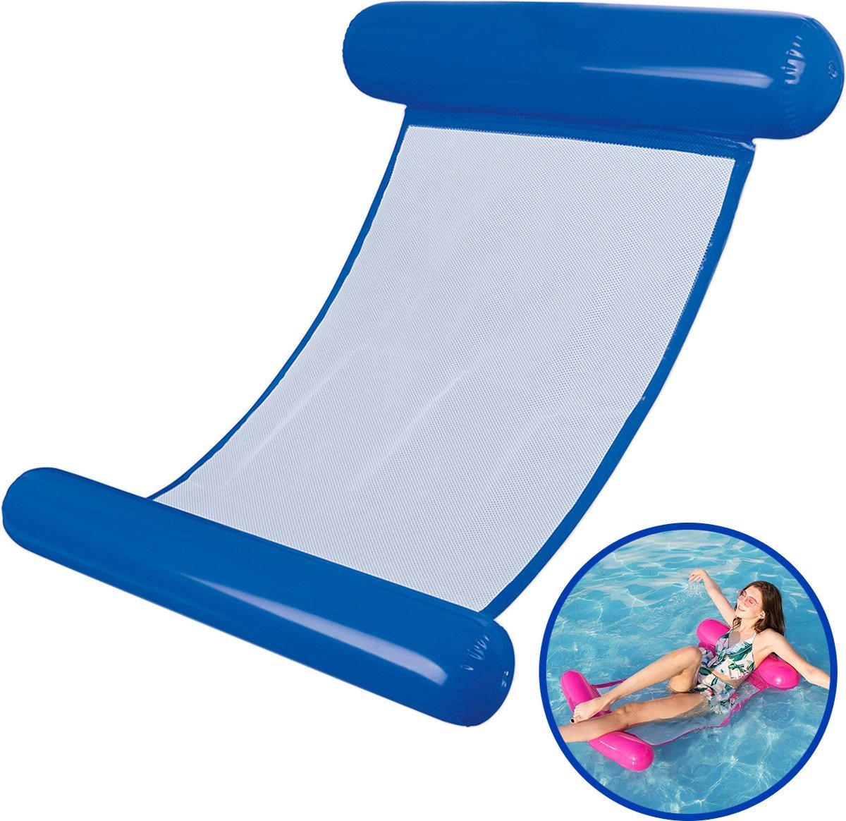 Waterhangmat Blauw - Luchtbed Zwembad - Zwemband voor Volwassenen en Kinderen - Opblaasband - Opblaasbare Zwemband - Zwemring - Zwembad Speelgoed - 128 x 80 cm - Vanaf 3 Jaar