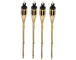Bellatio design Tuinfakkels - 4x stuks - bamboe - 60 cm - na
