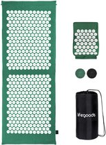 LifeGoods Acupressuur Mat XL - 128x48x2cm - Spijkermat met Kussen - Shakti mat - Spijkermat Incl. 2x Triggerpoint Bal - Groen/Wit