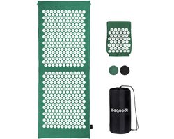 LifeGoods Acupressuur Mat XL - 128x48x2cm - Spijkermat met Kussen - Shakti mat - Spijkermat Incl. 2x Triggerpoint Bal - Groen/Wit