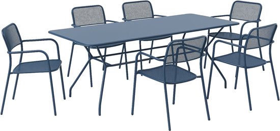 Oviala - Ensemble table de jardin bleue et 6 fauteuils