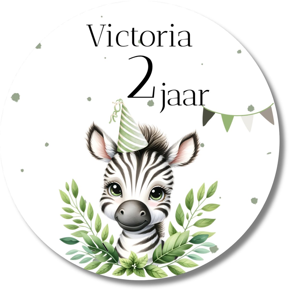 Zebra stickers met naam & leeftijd – 20 stuks – jungle – 40 mm