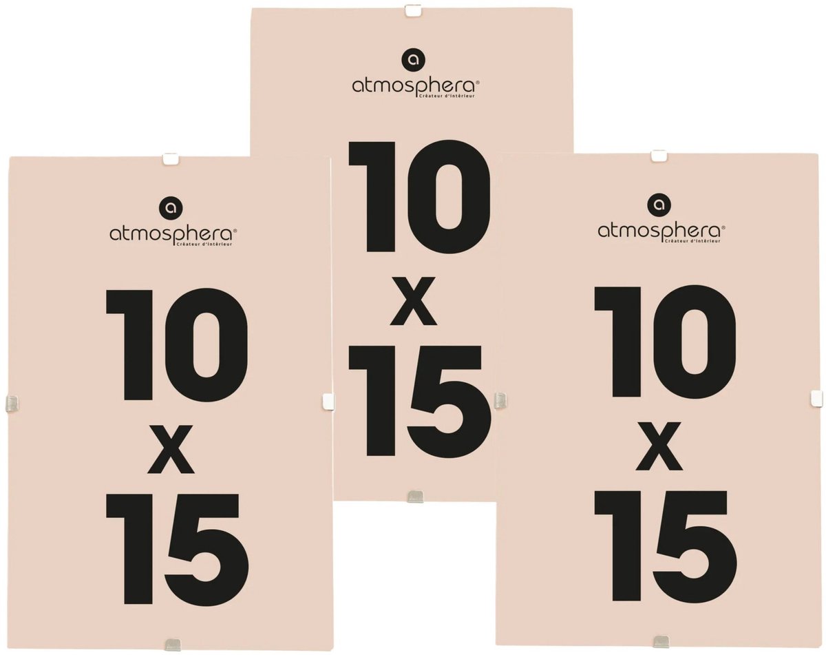 Atmosphera Fotolijstje zonder rand - 3x - voor 10 x 15 cm foto - mdf/glas - Het basic fotolijstje Transparant