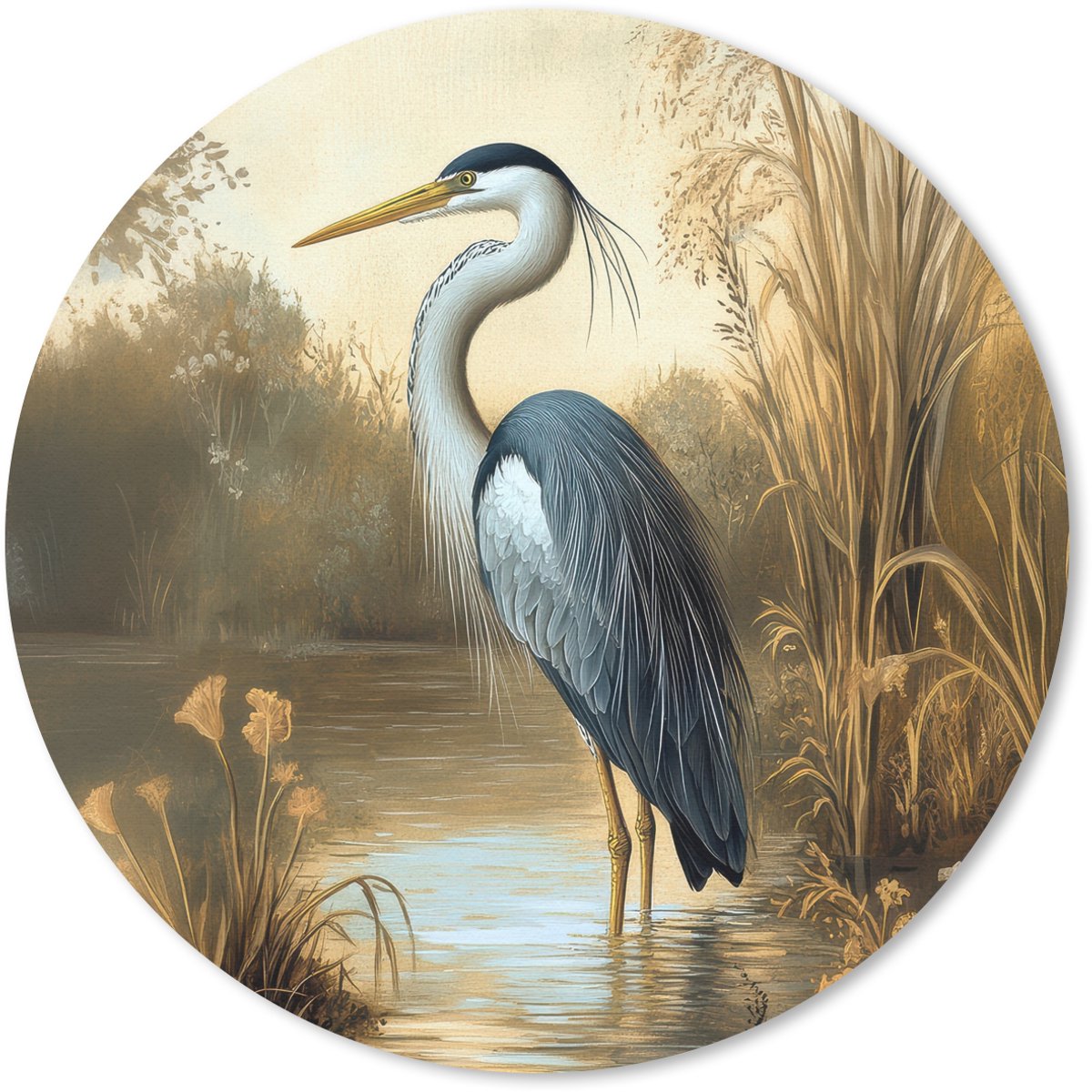 Muismat rond 30x30 cm - Mousepad Reiger - Water - Planten - Ronde muismatten