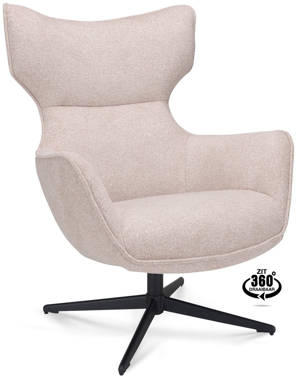 Icon Living - Fauteuil Braven - Stof Leo Sand - Poot Zwart 360° Draaibaar