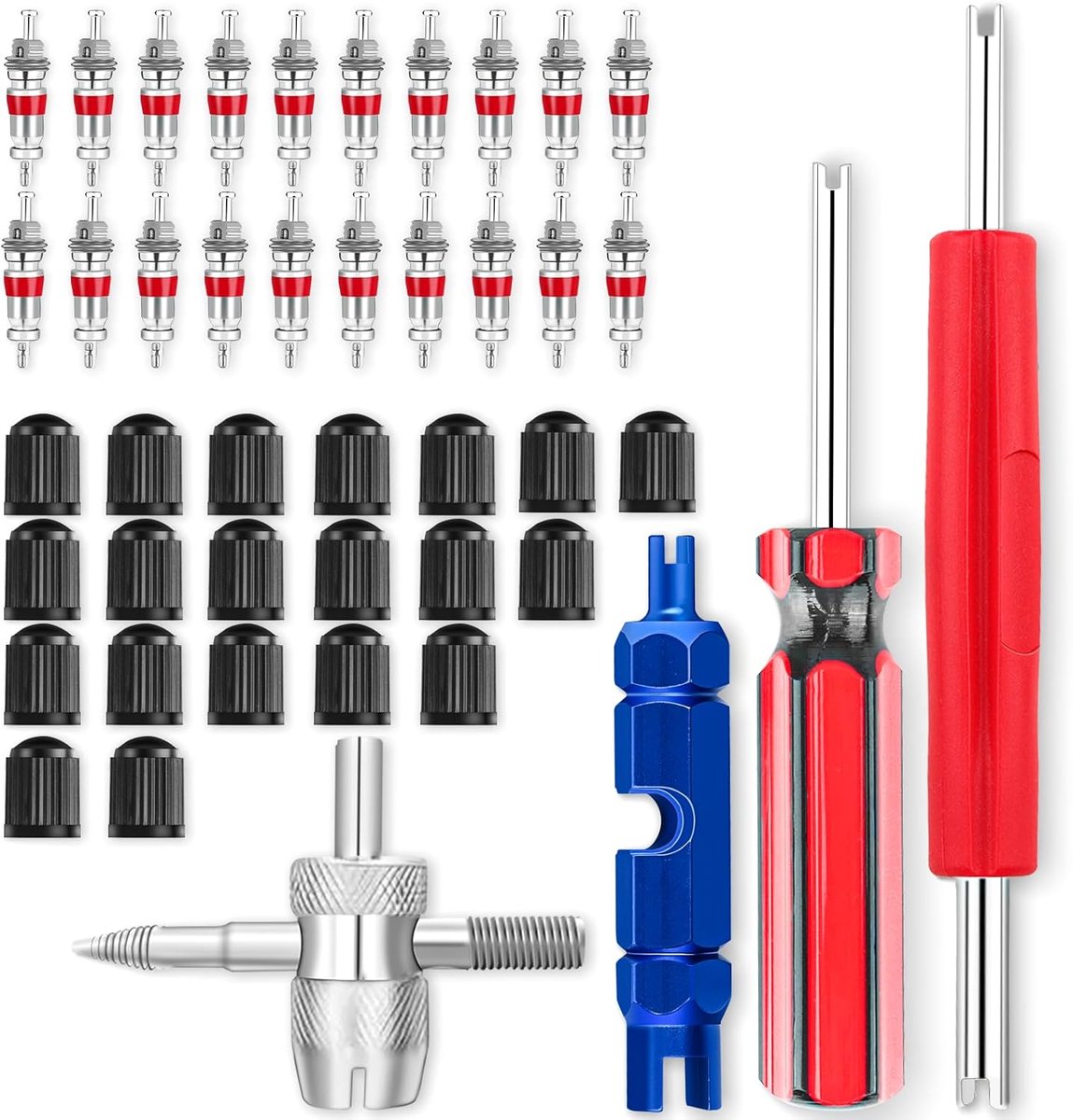 44-delige set Gereedschappen voor het verwijderen van de stam - gereedschap voor het verwijderen en installeren van spoelen - gereedschap voor vierwegkleppen, spoel, stamafdekking - Gereedschap voor bandenreparatie