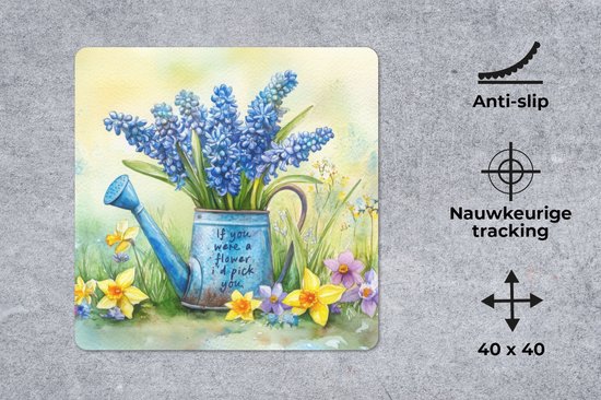 Muismat XXL 40x40 cm - Bureau onderlegger - Bureau mat Lavendelbloemen - Quote - Gieter - Bureaumat - Gaming mousepad xl - Bureaulegger groot - Computer deskmat