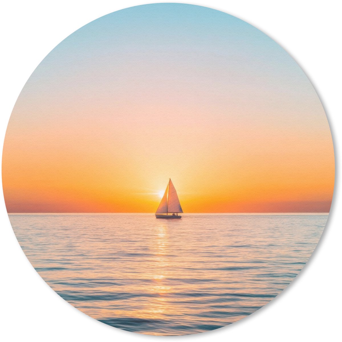 Muismat rond 50x50 cm - Mousepad Zee - Zeilboot - Zonsondergang - Ronde muismatten