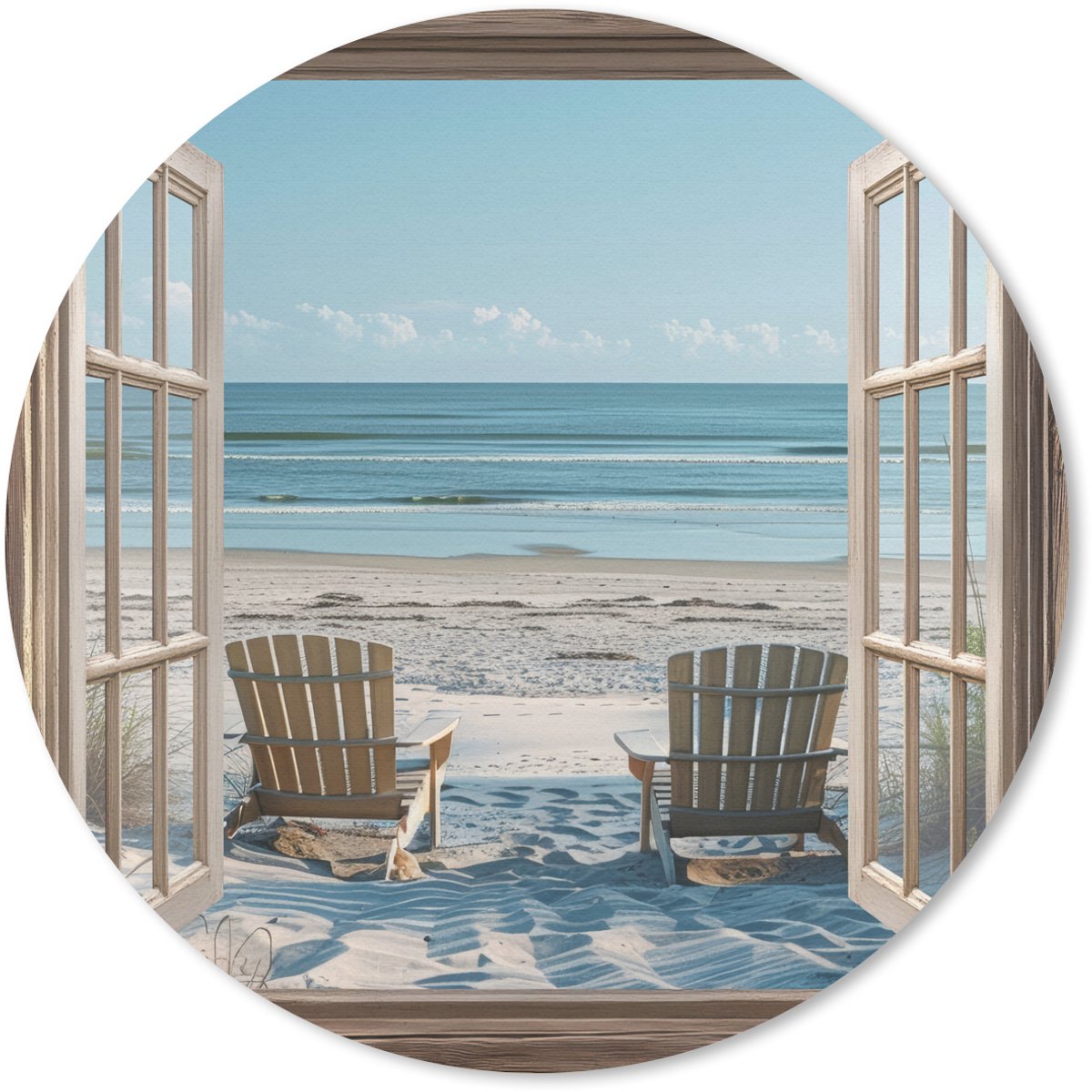 Muismat rond 50x50 cm - Mousepad Doorkijk - Strandstoelen - Duinen - Zee - Natuur - Ronde muismatten