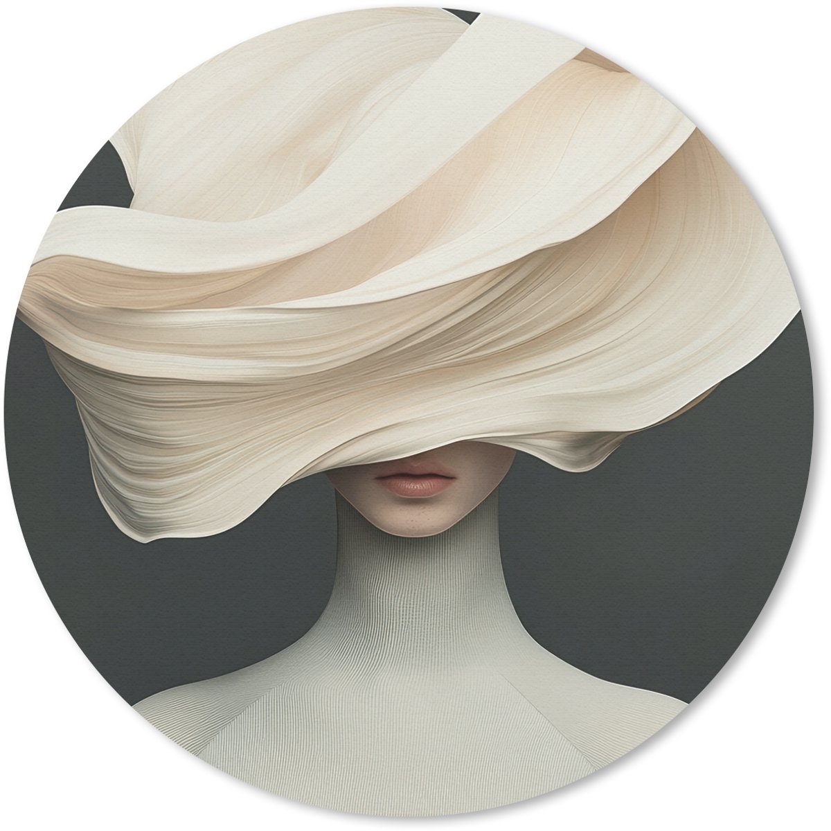 Muismat rond 40x40 cm - Mousepad Vrouw - Beige - hoed - Ronde muismatten