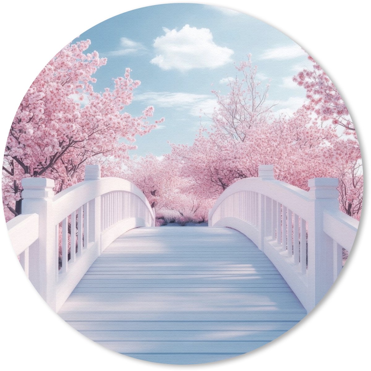 Muismat rond 50x50 cm - Mousepad Brug - Kersenbomen - Wit - Ronde muismatten